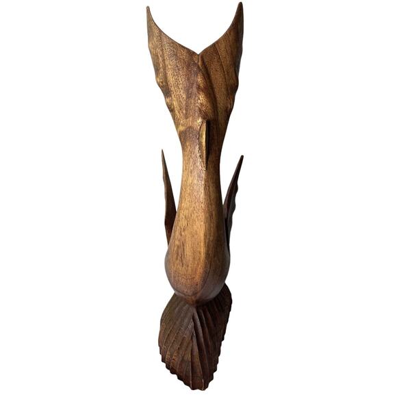 Vintage 90s Hand Carved 16" Wooden Dolphin Sculpture Rustic Decor Figurine - Picture 5 of 12